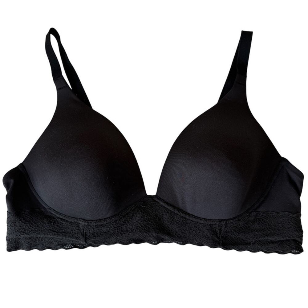 Warner's RO5691 Cloud 9 Wire-Free Triangle Black Comfort Bra Lace Detail Sz 38B